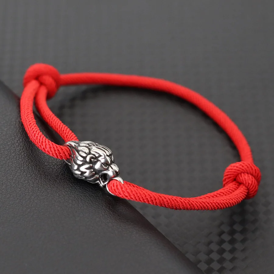 Gothic Edelstahl Löwenkopf Armband für Männer hand gefertigte verstellbare glückliche rote Schnur Braslet HipHop Rock Punk Zubehör Geschenk
