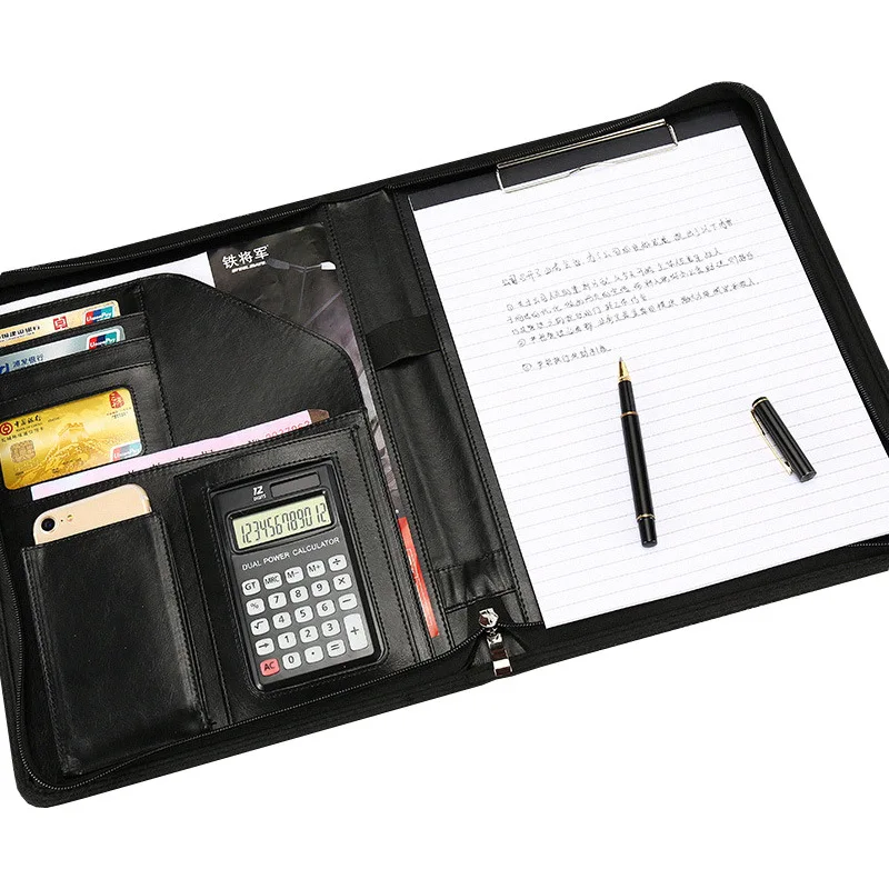 Universität Organizer Ordner Dokument Leder A4 Konferenz Dateiordner Zwischenablage Business Contract Reißverschlusstasche Schreibblock Büro Image