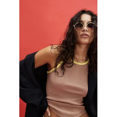 Lola Round Aviator Sunglasses at Free People in Ivory/Pink Lens