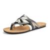 Zehentrenner LASCANA, Damen, Gr. 37, silber (schwarz, silberfarben), Obermaterial: 100% Rindsleder. Decksohle: 100% Rindsleder. Laufsohle: 100% Synthetik, metallic, casual, Schuhe, Sandale, Pantolette aus Leder mit Korkfußbett