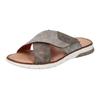 Pantolette RIEKER, Herren, Gr. 44, grau, Lederimitat, used, Basic, Schuhe, Sommerschuh, Schlappen, Klettschuh, mit Klettriemchen