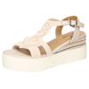 Keilsandalette MUSTANG SHOES, Damen, Gr. 40, beige (creme), Textil, Lederimitat, kontrastfarbene Details, modisch, Schuhe, Plateausandale, Sandale mit bezogenem Keilabsatz