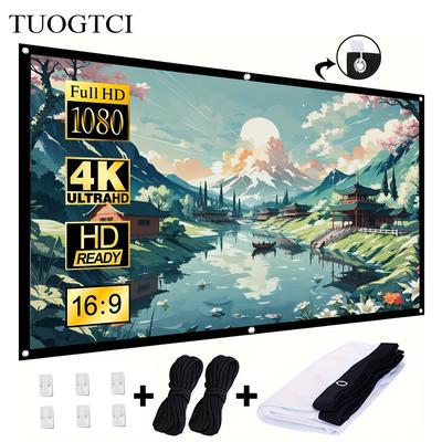 TEMU Tuogtci 4k Movie Projector Screen, 16:9 Hd Foldable Portable Anti-crease Indoor Outdoor Projection Double-sided 72 Inch Video Projector Screen For Home, Party, Office, Classroom