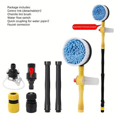TEMU Easy-clean Car Wash Kit: Rotating Foam Brush, Long Handle Mop & High-pressure Water Gun - Durable Abs Material, No Batteries Required, Car Cleaning Accessories, Automatic, Broom, Home Use Image