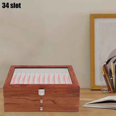 TEMU Fountain Pen Case Display Box Holder Storage Organizer Vintage 34 Slots Image