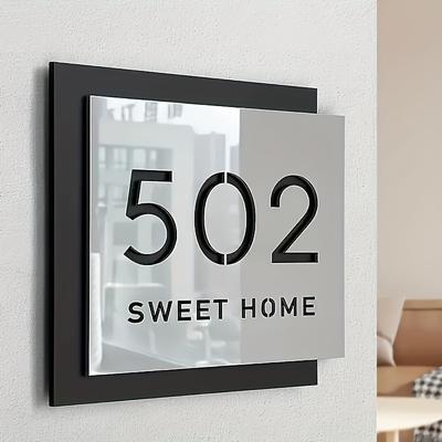 TEMU [2d Flat] 1 Customizable Acrylic Sign - With A Wall-mounted Address Plate, Made Of Durable Material, Suitable For Home, Office, And Commercial Use, No Batteries Required. Image
