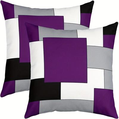 TEMU 2pcs, Polyeseter 16x16 18x18 20x20 Inches Set Of 2 Grey Black Cushion Covers,geometry Square Pillow Covers, Geometric Stripes Lines Throw Pillow Covers For Modern Cushion Cases Image
