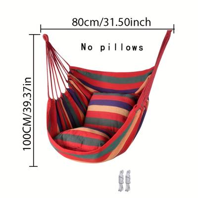 TEMU Colorful Striped Canvas Hammock Chair - Portable Outdoor Hanging Rope Swing With Padded Headrest & Armrests, Camping Rocking Chair For Backyard Relaxation, Hammocks For Outside Image
