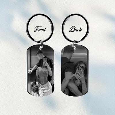 TEMU 1pc Custom Engraved Stainless Steel Keychain, Personalized Photo/text/dog Tag, Funky Style, Ideal Gift For Men, Boyfriend, Girlfriend, Personalized Gift | | Durable Keychain Image