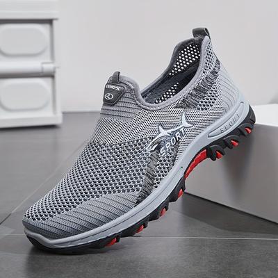 TEMU Men's Breathable Mesh Slip-on Athletic Shoes - Low Top, Round Toe, Rubber Sole, Casual Sports Style For Spring/summer, Athletic Footwear | Breathable Upper | Rubber Sole Sneakers Image