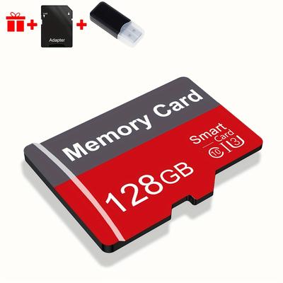 TEMU Bliksem 1pc 128gb/64gb/32gb/16gb/8gb/4gb/2gb/1gb / Class Speed Card With Card Reader & Adapter - Real Capacity Grey & Red For Phone, Tablet, Camera, Car, Game Console Image