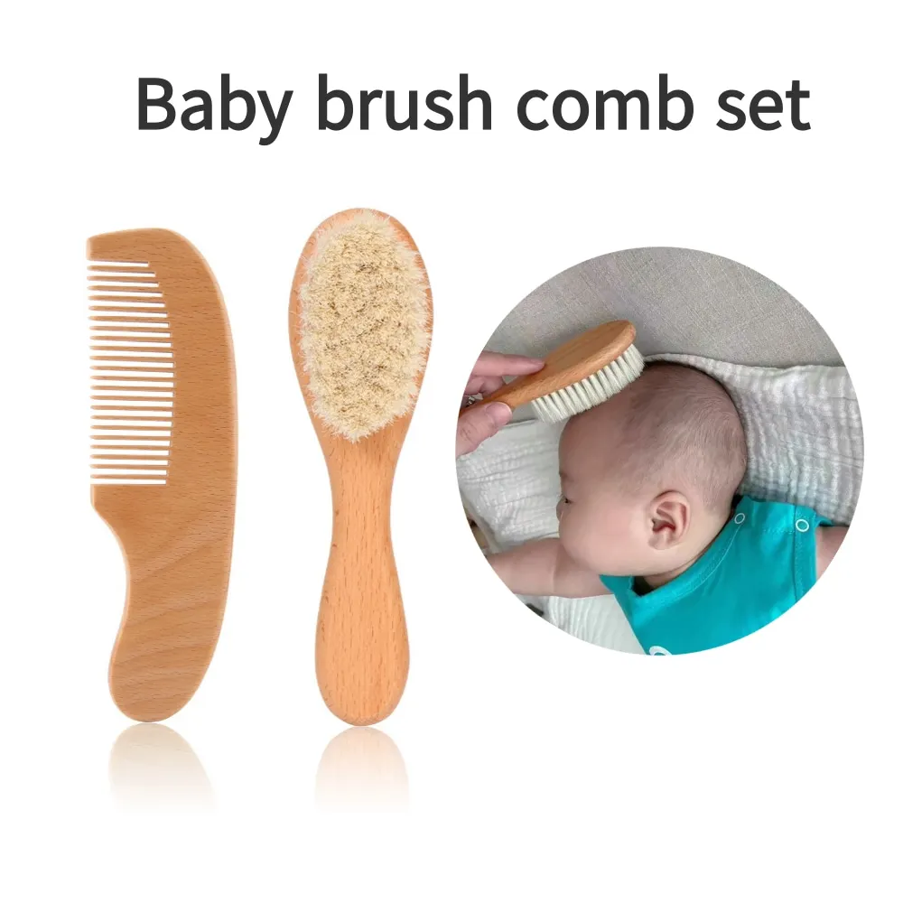 2-teiliges Kamm- und Bürstenset für Babypflege, Bürste und Kamm aus Buchenholz, Geschenkset TG183 Image