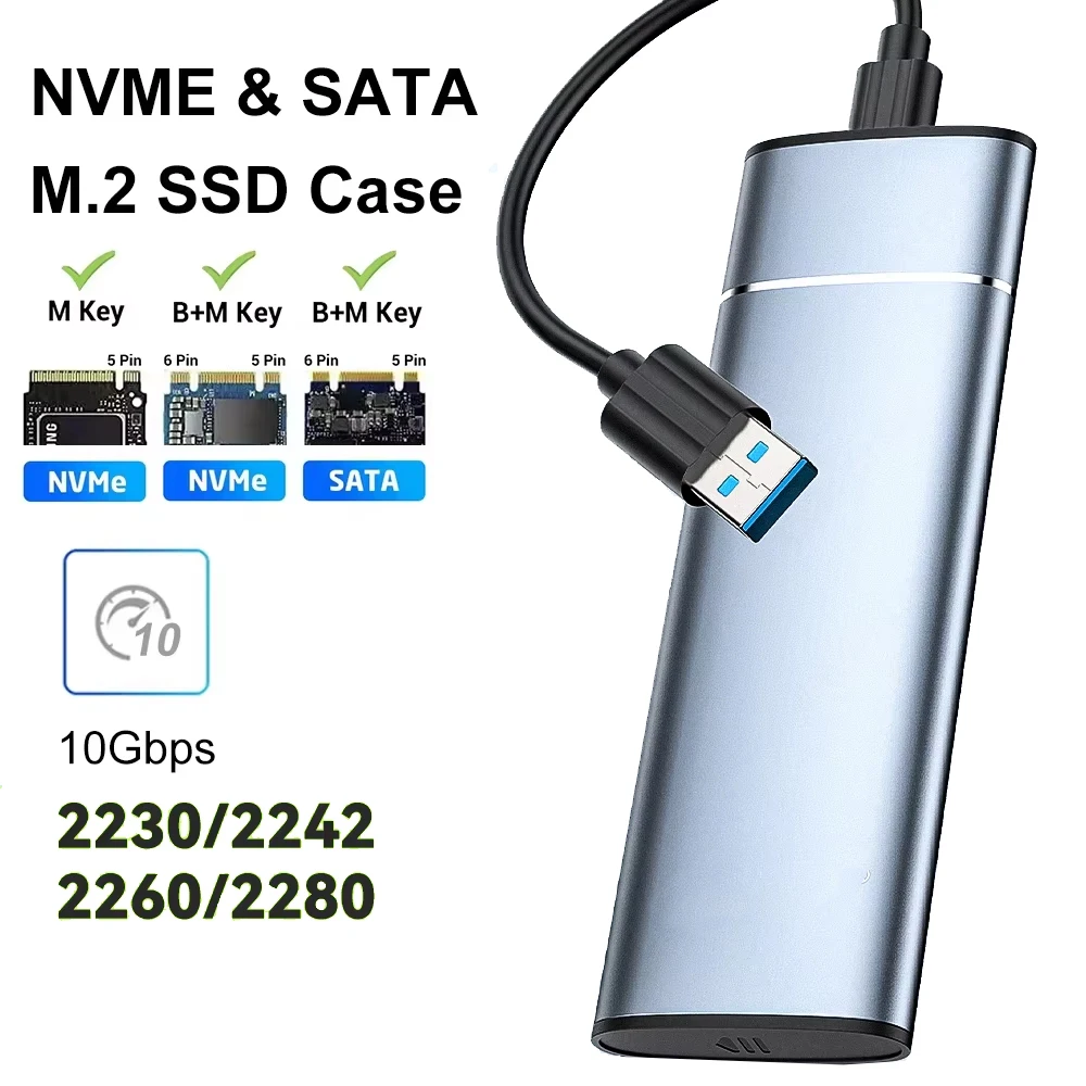 M.2 SATA NVMe Gehäuse 10 Gbit/s Externes SSD-Gehäuse Typ C USB 3.1 Festplattenadapter M.2 2230 2242 2260 2280 Aufbewahrungsbox für PC Image
