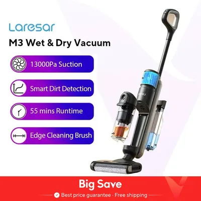 Laresar M3 Kabelloser Nass- und Trockensauger mit Wischfunktion, Randreinigungsdesign, 55 Minuten Image