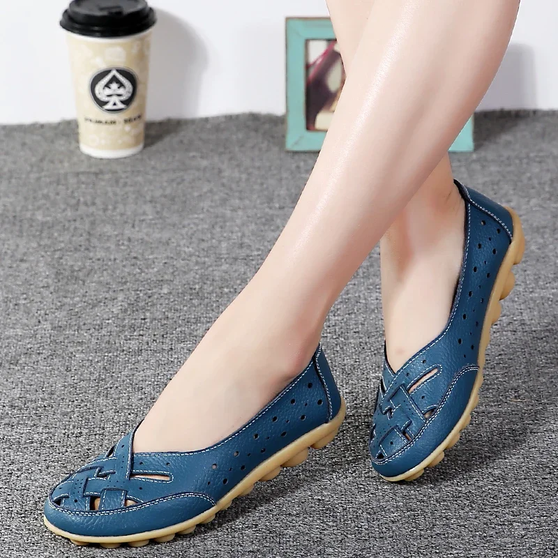 Frauen Wohnungen Heiße Frauen Schuhe Plus Größe 35-42 Faulenzer Frauen Hohl Flache Schuhe Frau Echtes Leder Schuhe Weibliche casual Mokassins