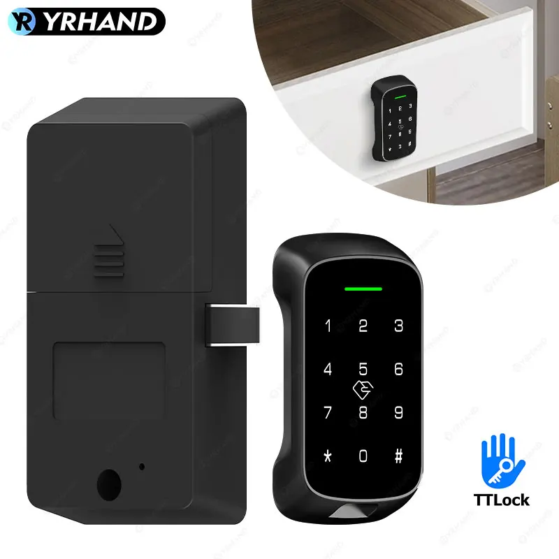 YRHAND Intelligentes Schrankschloss, APP-Steuerung, Tastatur- und RFID-Karteneingang, Dual-Authentifizierung, Fernzugriff für Schubladentresor im Home Office Image