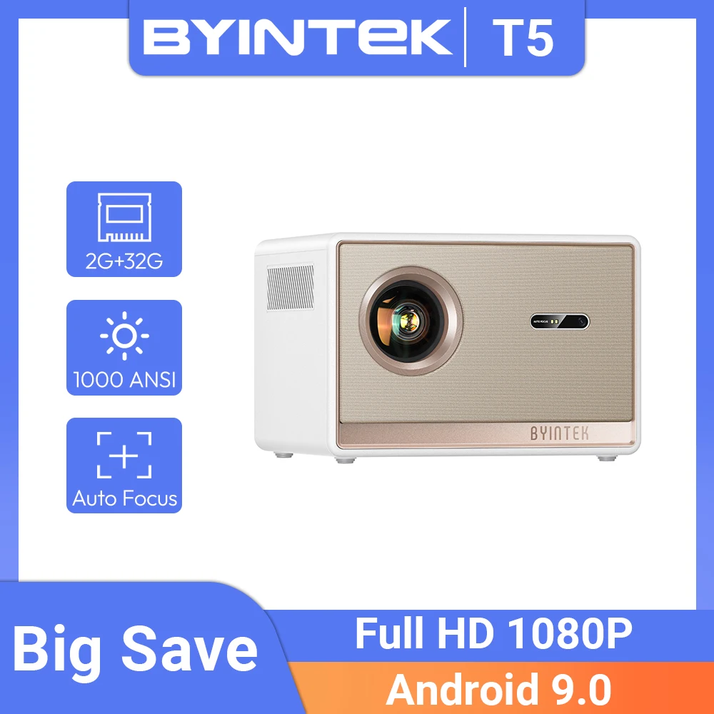 BYINTEK PLATO T5 1080P Projektor 4K 1000ANSI Smart Android 9.0 ProfessionalBass Wifi 6 Projektor Büro Heimkino Projektoren Image