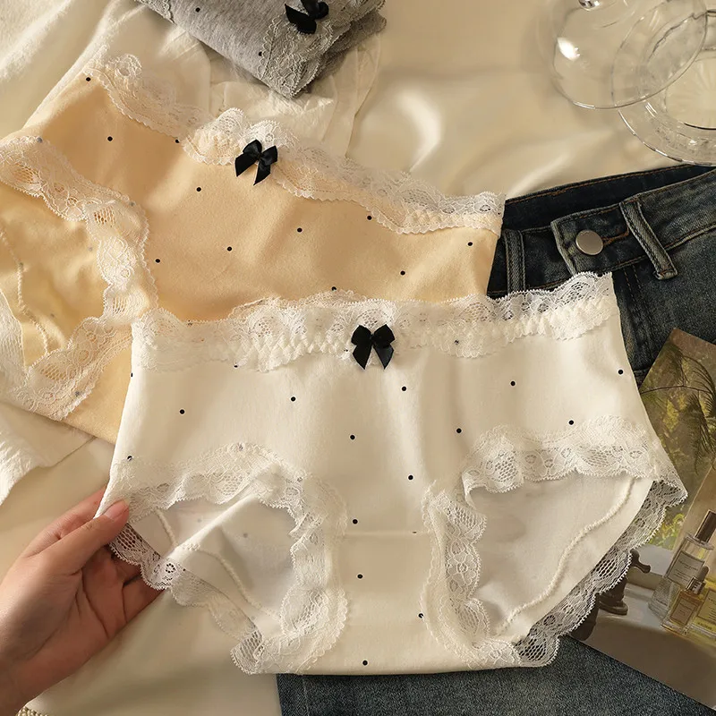 Bequeme Damenhöschen, Spitze, sexy, mittlere Taille, Unterwäsche aus reiner Baumwolle, atmungsaktiv, weiche Slips, Dessous Image