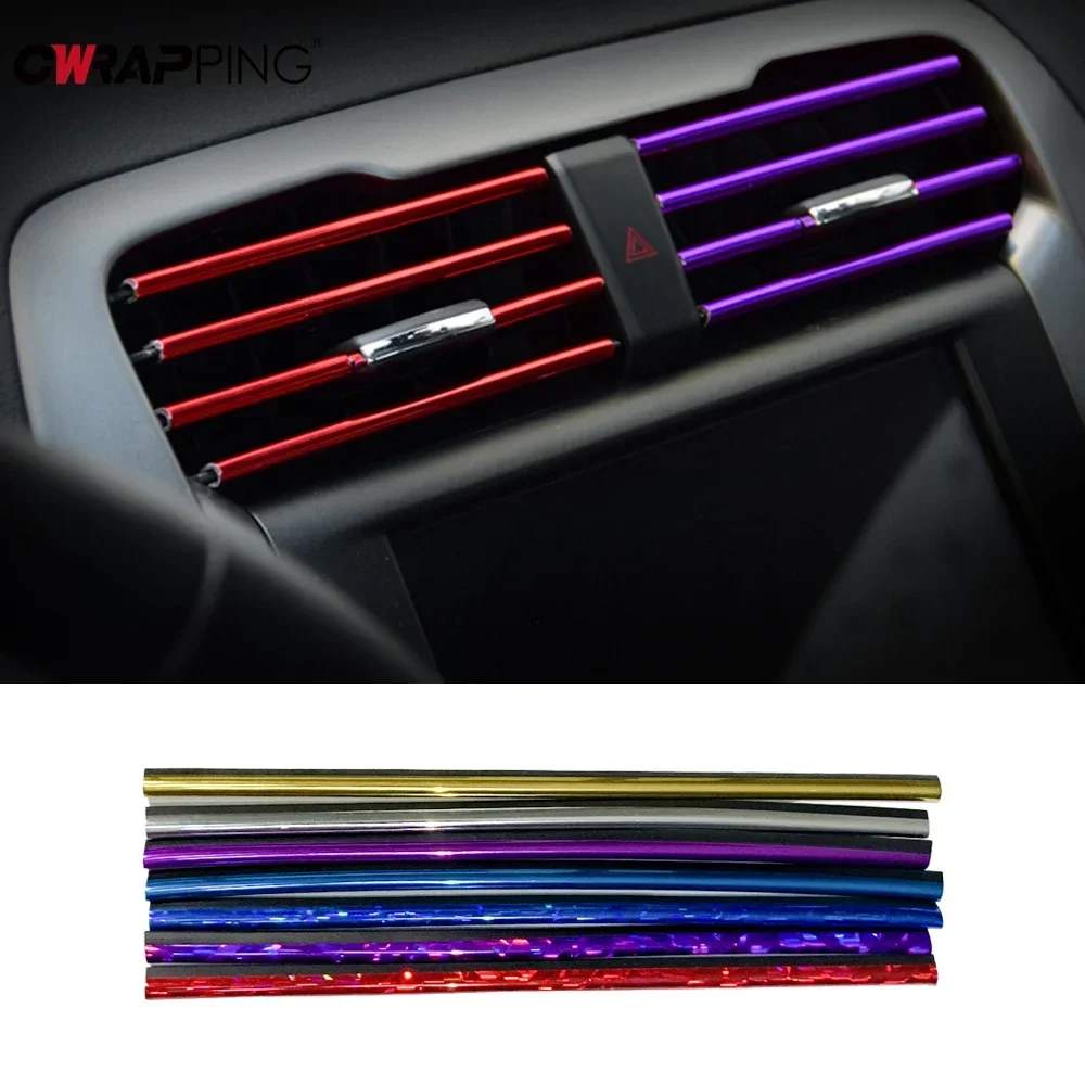10Pcs Bunte Auto Zubehör DIY Auto Innen Klimaanlage Outlet Vent Grille Chrom Dekoration Streifen Auto Styling Dekorieren Image