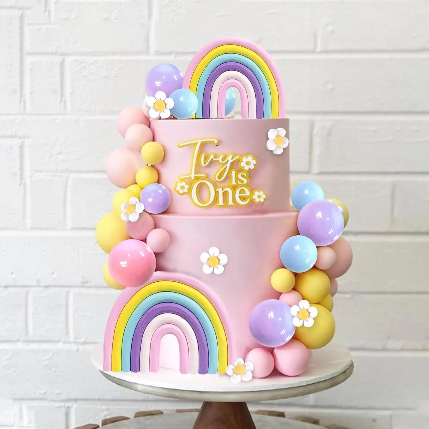 Boho-Hippie-Kuchenaufsätze, 35 Stück – Blumen- und Regenbogenball-Dekoration für Mädchen-Geburtstagsfeier, Raum- und Kinderzimmer-Themen-Dekorationen Image