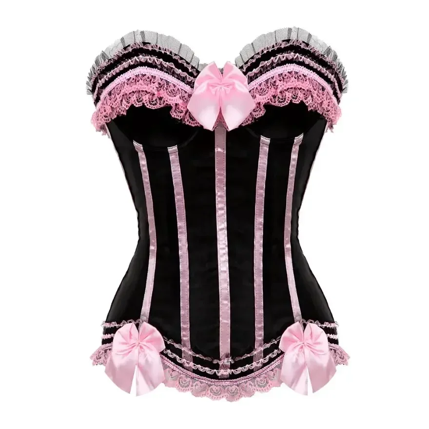 Korsett Top gestreifte Satin Schnürung Bustier Plus Size Overbust Reiß verschluss für Frauen Shaper Gothic Corse let Image