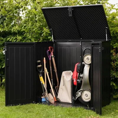 Big Capacity Plastic Shed, 775L Large Outdoor Garden Storage Box with Padlock Wheelie Cupboard -