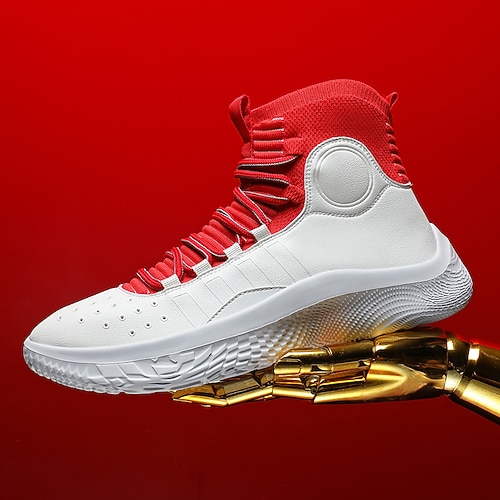 rot-weiße High-Top-Basketball-Sneaker für Herren mit Stoßdämpfung – erstklassiger Komfort und Haltbarkeit für sportliche Leistung Image