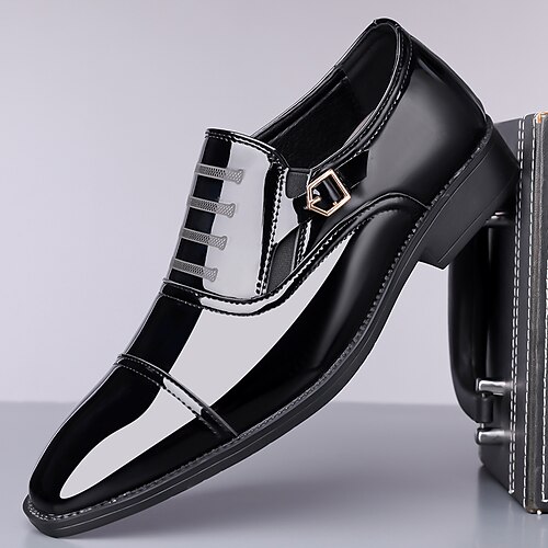 Herrenschuhe - schwarz-weiße Lackschuhe mit Schnalle für Hochzeiten, Galas und Tanzpartys Image