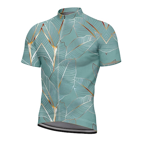 Herren Radtrikot Grafik Blatt Pflanzen Kurzarm Fahhrad T-Shirt Oberteil mit 3 Gesäßtaschen UV-beständig Schnelltrocknend Frontreißverschluss Reflektierende Streifen Sport Grün Bekleidung Image