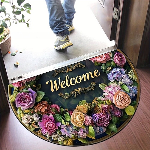 Vintage Floral Halb-Runde Türmatte Küchenmatte Bodenmatte Rutschfeste Teppich Ölbeständiger Teppich Innen-Außen Matte Schlafzimmer Dekor Badezimmer Matte Eingangsteppich Frühling Sommer Image