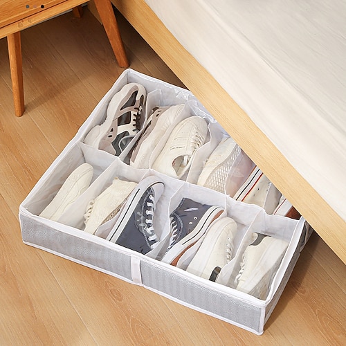 Schuhaufbewahrung unter dem Bett, faltbare Schuhbehälter aus Stoff, Schuhaufbewahrungs-Organizer unter dem Bett, für insgesamt 6 Paar, Schuhaufbewahrung unter dem Bett mit transparentem Image