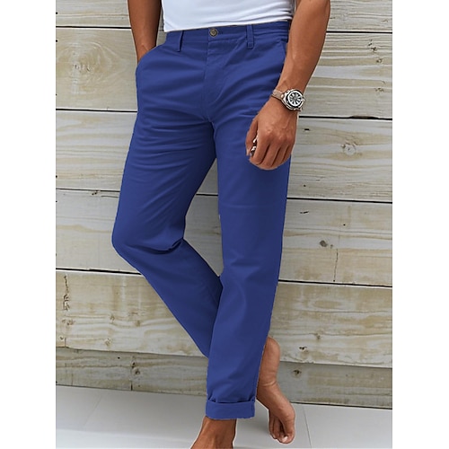 Herren Chinos Stoffhosen Chinohose Knöpfe Tasche Einfach Komfort Täglich Klassicher Stil Schwarz Weiß Mikroelastisch Image