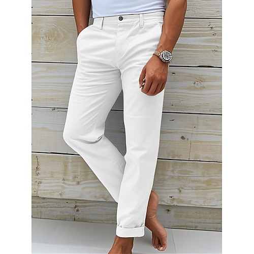 Herren Chinos Stoffhosen Chinohose Knöpfe Tasche Einfach Komfort Täglich Klassicher Stil Schwarz Weiß Mikroelastisch Image