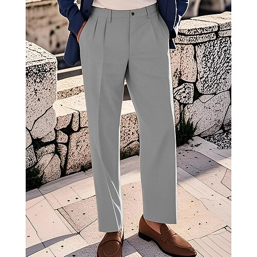 Herren Baumwollhosen Chinos Knöpfe Tasche Falten Einfach Komfort Arbeit Geschäft Klassicher Stil Schwarz Marineblau Mikroelastisch Image