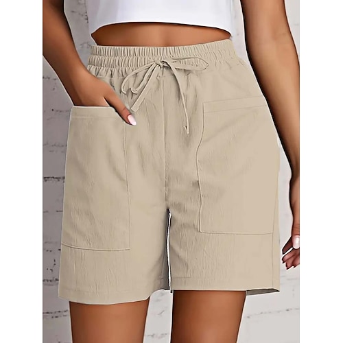 Damen Stoffhosen Komfort Lässig / Sportlich Kurz Hohe Taille Einfach Kordelzug Alltagstauglich Blau Karminrot Aprikose Schwarz Sommer Normale Passform Image