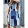 Damen Minikleid A Linie Kleid Lässig Outdoor Ausgehen Normale Passform Karomuster Kurzarm Rundhalsausschnitt Blau Orange Sommer