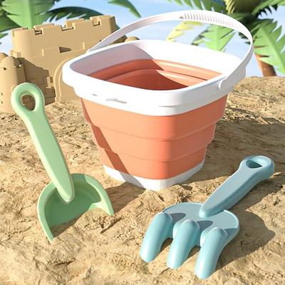 zusammenklappbarer Sandeimer für den Strand, 3er-Pack, faltbare Eimer-Sets mit Schaufeln, zusammenklappbares Strandspielzeug für Kinder, Sommer-Sandeimer für Kinder, Strandutensilien für die Image