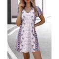 Damen Mini Kleid Petite Kleid T-Shirt Kleid Tee Kleid Sommerkleid A-Linie Kleid Elegant Vintage Stylisch Urlaub Lässig Täglich Regulär Fit Floral Grafik Kurzarm V-Ausschnitt Lila Sommer