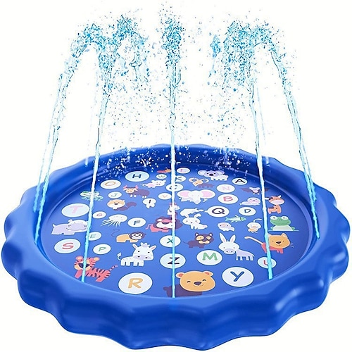 68 Zoll große Wasserspielmatte für den Außenbereich, mehrfarbiges Meereslebewesen-Design, strapazierfähiges PVC-Spritzpad mit Sprinklerfunktionen, rutschfest aufblasbar, ideal für Rasen und Garten, Image