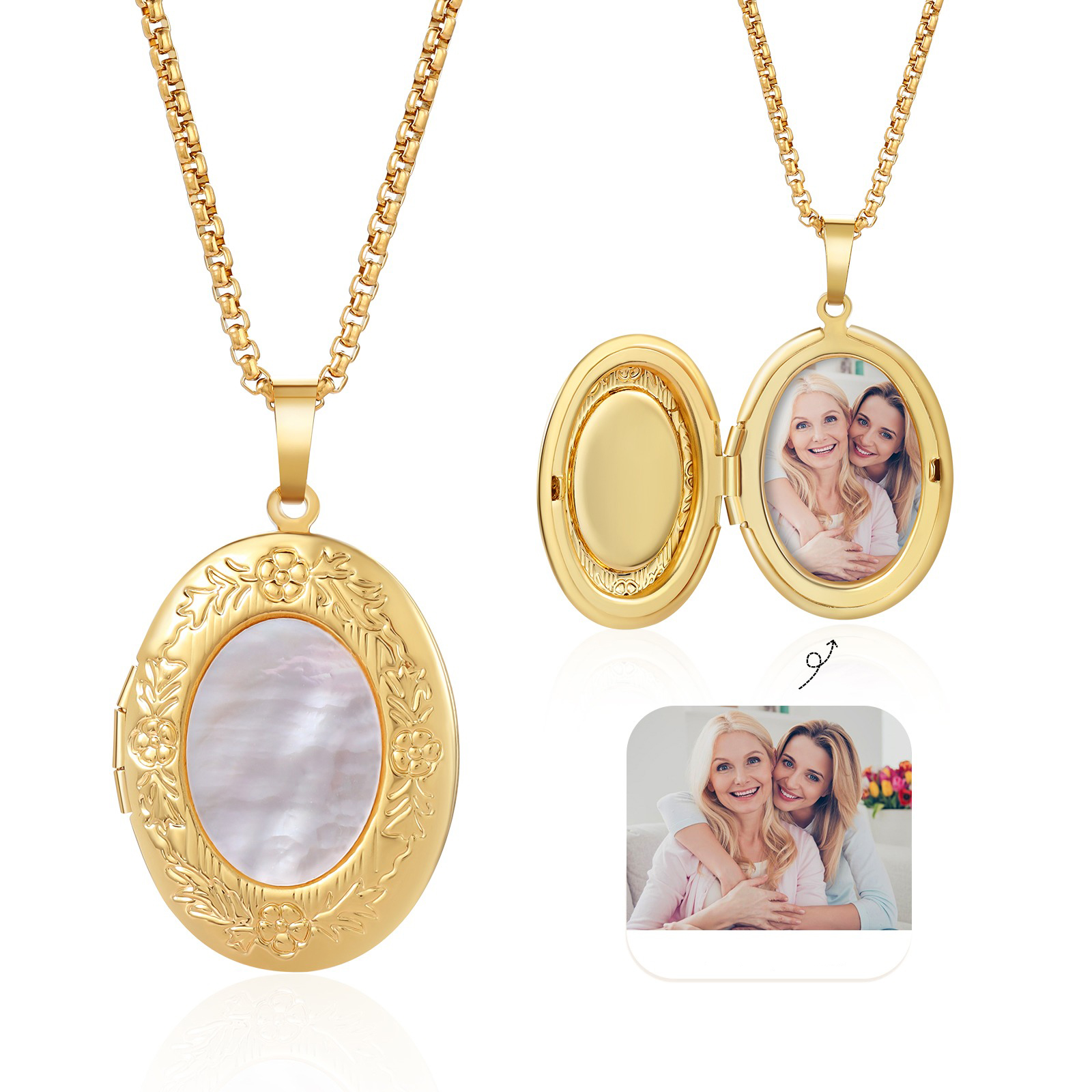 Personalisierte Medaillon-Halskette mit Fotoalbum, individuelles Geschenk für Mama, faltbarer Erinnerungsanhänger für Ehefrau, Freundin, Tochter, Freundin, Andenken zum Muttertag, Valentinstag, Image