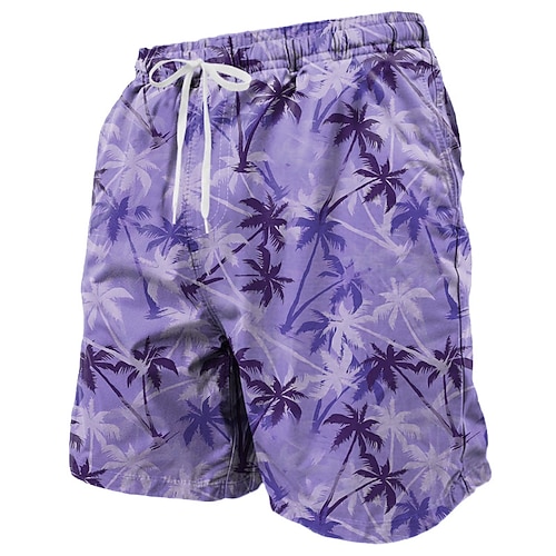 Herren Kokospalme Farbverlauf Tropische Pflanzen Badeshorts Boardshorts Mittlere Taille Hawaiianisch Strandurlaub Seitentaschen Netzfutter Elastischer Kordelzug in der Taille Designer Bekleidung Image