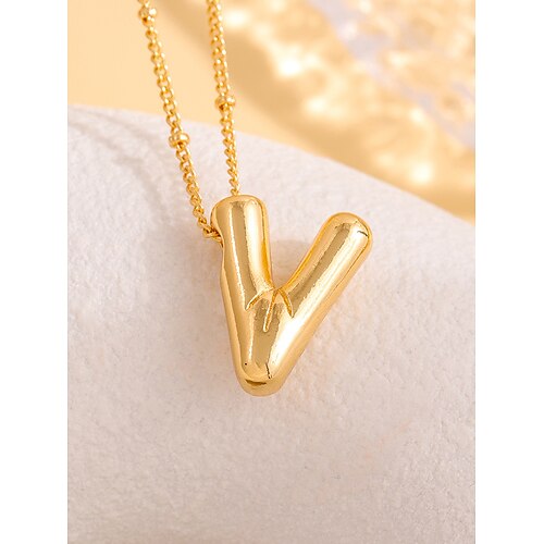 Vergoldete Halskette mit Blasenbuchstaben-Anhänger – personalisierter Charm-Schmuck mit 26 Buchstaben für Frauen und Mädchen – trendiger minimalistischer Stil für Geburtstage, Schulabschlüsse oder den Alltag Image