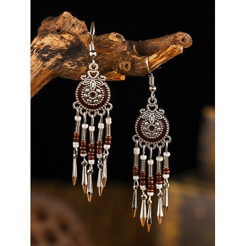 · Perlenohrringe im Bohème-Stil für Damen – farbenfrohes Rot und Blau, Tribal-Chic, perfekt für den Sommer, Festivals und lässige Outfits Image