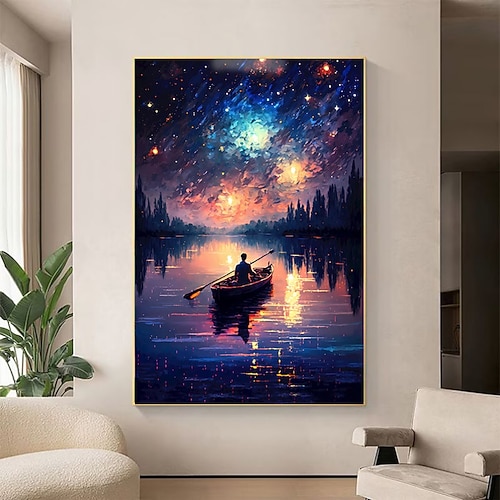 handgefertigtes Ölgemälde auf Leinwand, Wandkunst, Dekoration, abstrakter Sternenhimmel, Impression-Landschaft für die Inneneinrichtung, gespannter Rahmen, hängendes Gemälde/gerolltes rahmenloses, Image