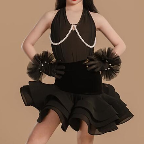 Kinder-Tanzbekleidung Röcke Perlen Mädchen Leistung Alltagskleidung Ärmellos Hoch Netzstoff Organza Image