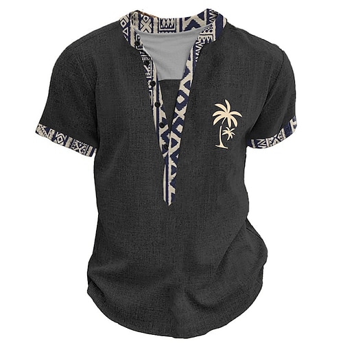 Herren Grafik Stammes Henley Hemd Kurzarm 3D-Druck Mode Designer Basic Straße Lässig Täglich Sommer Frühling Hellblau Schwarz Hellgrün Khaki Henley Henley T-Shirt Image