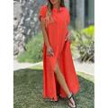 Damen Maxi Kleid Sonnenkleid Sommer Kleid Lässig Alltag Feiertag Leinenähnlich Strand Reguläre Passform Einfarbig Kurzärmelig Hoher Hals Rosa Blau Orange Grün Sommer