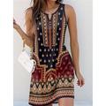 Damen Mini Kleid Petite Kleid T-Shirt Kleid Tee Kleid Sommerkleid Shift Kleid Vintage Ethnisch Tribal Urlaub Straße Lässige Reguläre Passform Grafisches Tribal Ärmellos Spalt Ausschnitt Gelb Grün