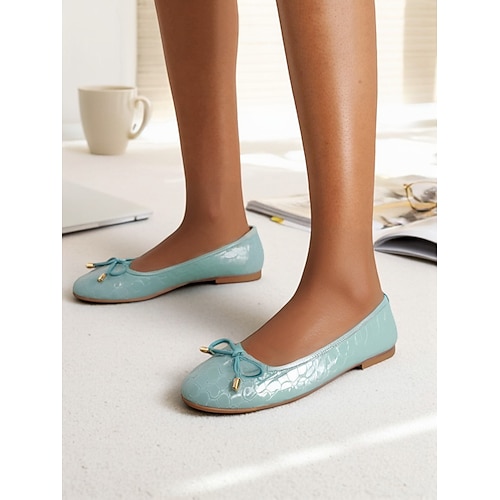 Damen-Ballerinas aus Kunstleder mit Krokodilprägung – Ballerinas mit roter Schleife für den Komfort am Schreibtisch im Büro und auf dem Weg zur Arbeit Image