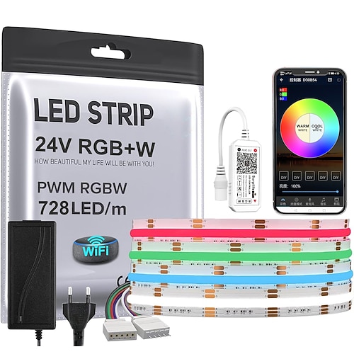 2,5 m 5m 7,5 m Flexible LED-Lichtstreifen Lichtsets 728 LEDs COB 12mm 1 Satz Halterung 1 Set RGB LED-Streifenlicht Urlaub Selbstklebend 110-240 V 24 V Image